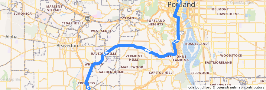 Mapa del recorrido Bus 56: Portland => Washington Square Transit Center de la línea  en أوريغون.
