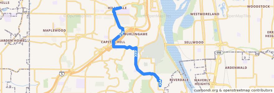 Mapa del recorrido Bus 39: Lewis & Clark College => Hillsdale de la línea  en Portland.