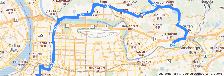 Mapa del recorrido 臺北市 247 東湖-衡陽路 (往衡陽路) de la línea  en 臺北市.