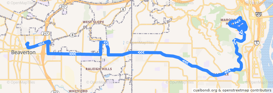 Mapa del recorrido Bus 61: Marquam Hill => Beaverton Transit Center de la línea  en Орегон.