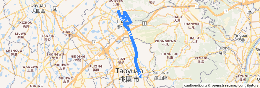 Mapa del recorrido 5014 桃園->南崁 (經南祥路) de la línea  en Taoyuan.