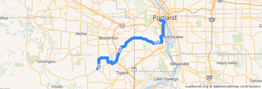Mapa del recorrido Bus 92: Murrayhill => Portland de la línea  en أوريغون.