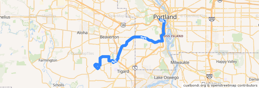 Mapa del recorrido Bus 92: Portland => Murrayhill de la línea  en Oregon.