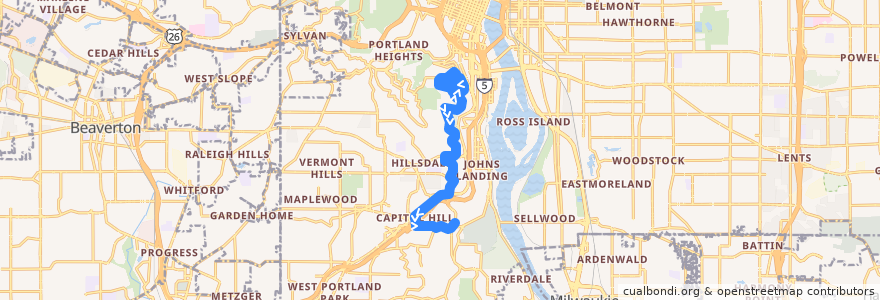 Mapa del recorrido Bus 65: Marquam Hill => Burlingame de la línea  en Portland.