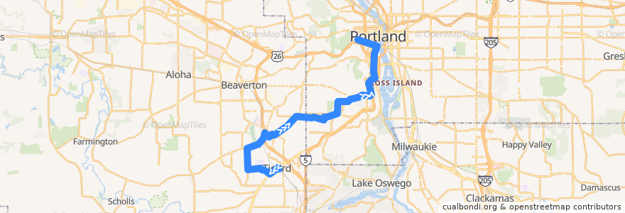 Mapa del recorrido Bus 45: Tigard Transit Center => Portland de la línea  en أوريغون.