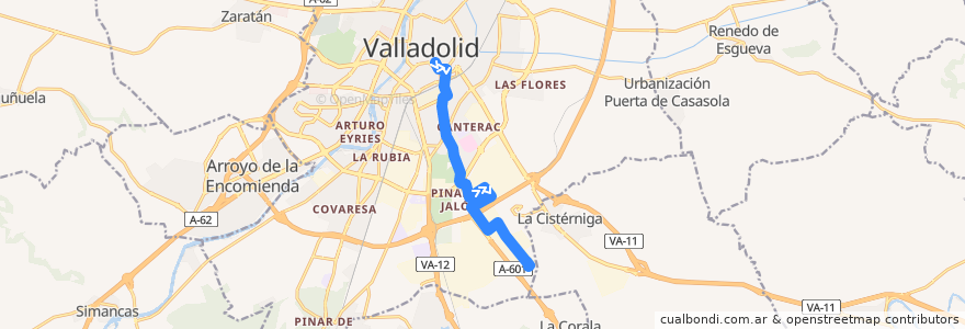 Mapa del recorrido Bus 14: Pza. España => Pol. San Cristóbal de la línea  en Valladolid.