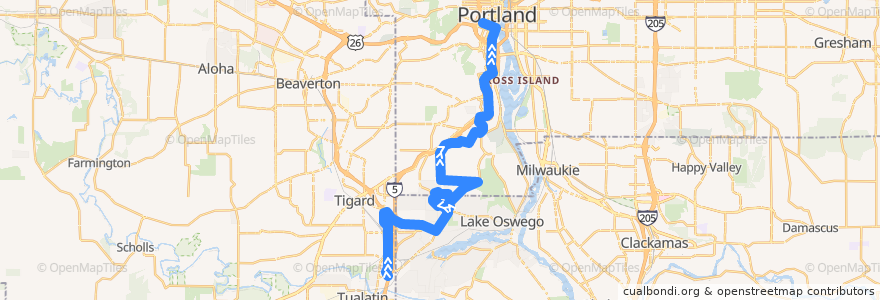 Mapa del recorrido Bus 38: Tualatin => Portland de la línea  en Oregón.