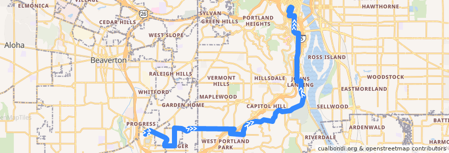 Mapa del recorrido Bus 43: Washington Square Transit Center => Portland de la línea  en اورگن.