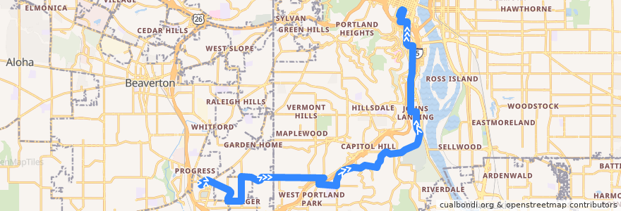 Mapa del recorrido Bus 43: Washington Square Transit Center => Portland de la línea  en Oregon.