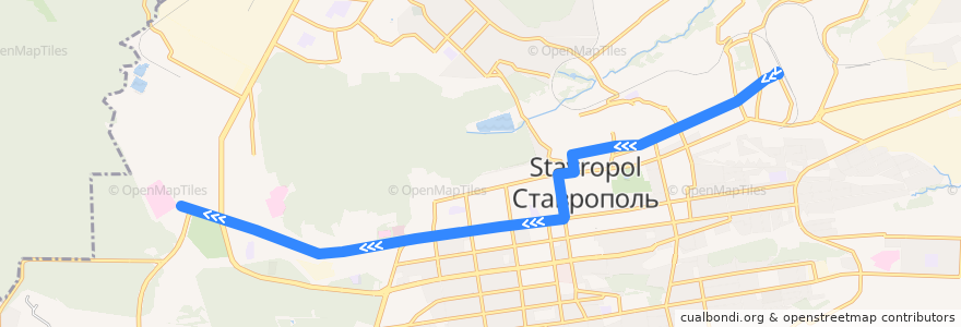 Mapa del recorrido 1 Троллейбус: Ж.Д. Вокзал - САВНИИГИМ de la línea  en городской округ Ставрополь.