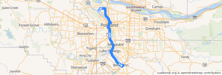 Mapa del recorrido Bus 35: University of Portland => Oregon City Transit Center de la línea  en أوريغون.