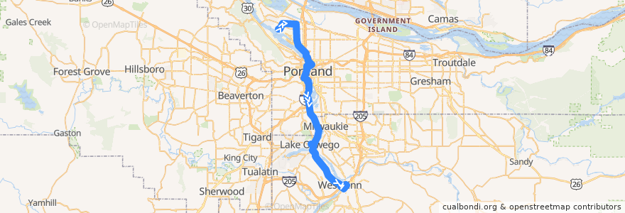 Mapa del recorrido Bus 35: University of Portland => Oregon City Transit Center de la línea  en Oregon.