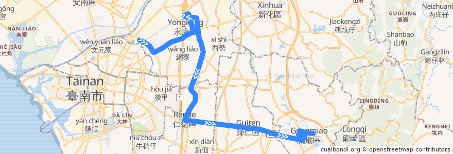 Mapa del recorrido 紅10(正線_返程) de la línea  en Tainan.