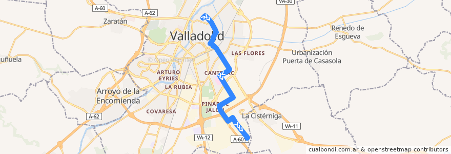 Mapa del recorrido Bus 17: Rondilla => Pol. San Cristóbal de la línea  en Valladolid.