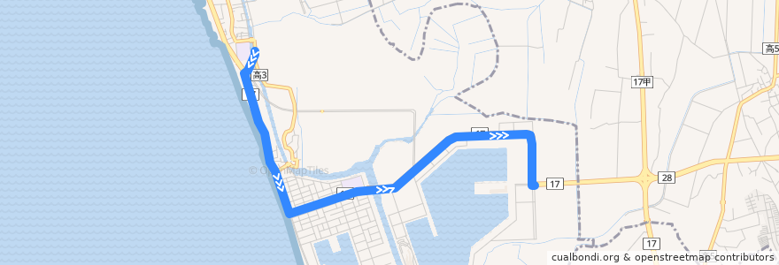 Mapa del recorrido 1路(延駛興達港_往程) de la línea  en Distretto di Qieding.