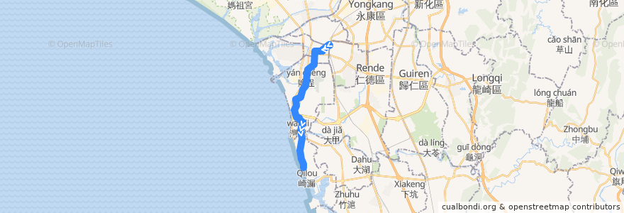 Mapa del recorrido 1路(正線_往程) de la línea  en Tainan.