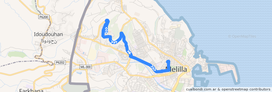 Mapa del recorrido Línea 6 (Vuelta) de la línea  en Melilla.