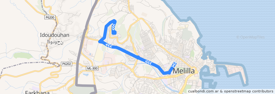 Mapa del recorrido Línea 6 (Ida) de la línea  en Melilla.