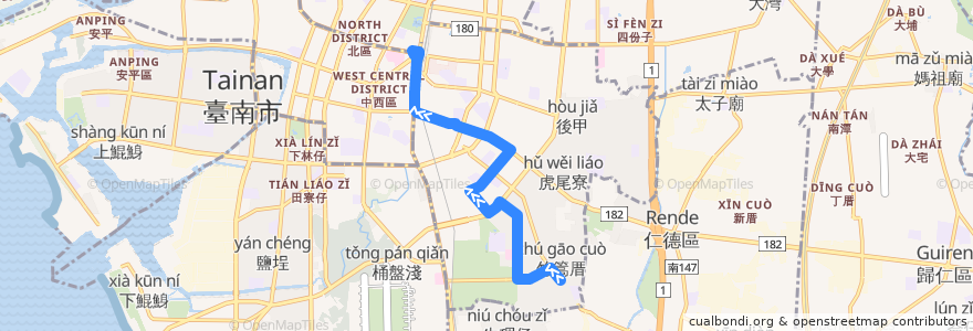 Mapa del recorrido 3路(往竹篙厝_返程) de la línea  en 臺南市.