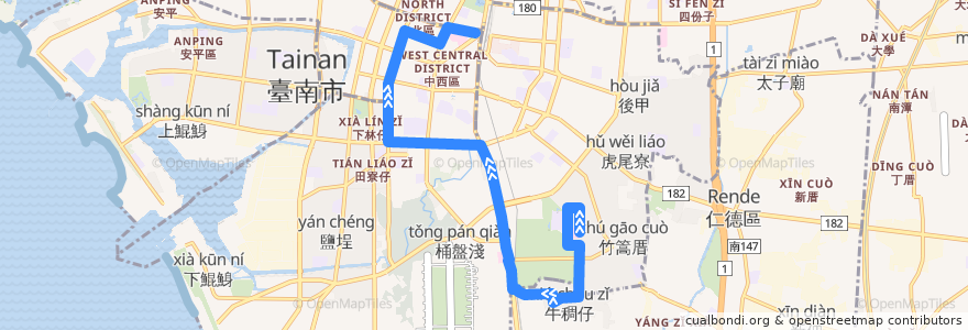 Mapa del recorrido 5路(往市立醫院_返程) de la línea  en 臺南市.