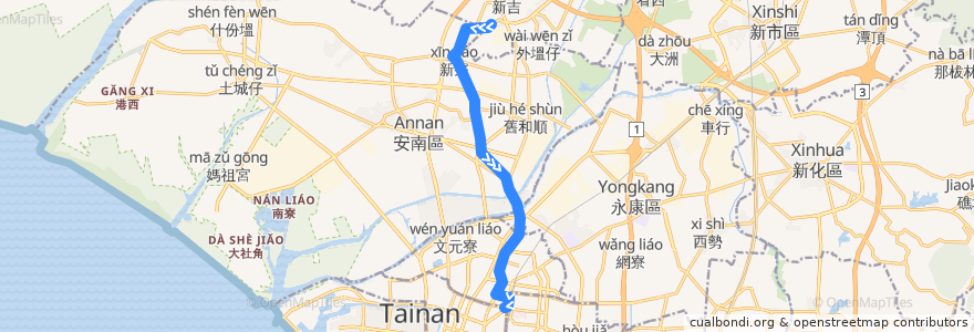 Mapa del recorrido 9路(正線_返程) de la línea  en 臺南市.