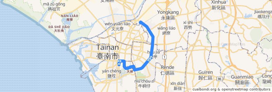 Mapa del recorrido 15路(正線_返程) de la línea  en Tainan.