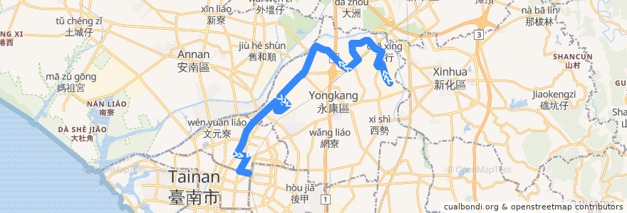 Mapa del recorrido 21路(正線_返程) de la línea  en 永康區.