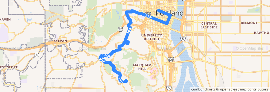 Mapa del recorrido Bus 51: Council Crest => Portland de la línea  en Portland.
