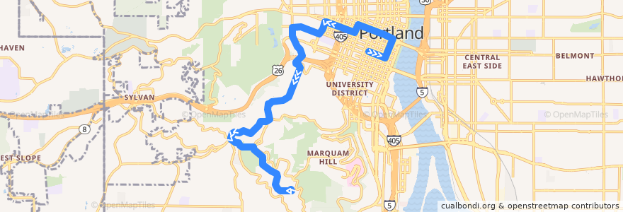 Mapa del recorrido Bus 51: Portland => Council Crest de la línea  en Portland.