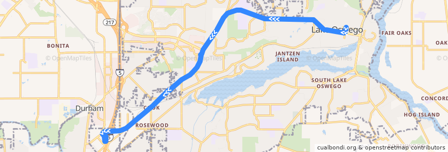 Mapa del recorrido Bus 37: Lake Oswego Transit Center => Tualatin de la línea  en Clackamas County.