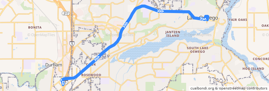 Mapa del recorrido Bus 37: Tualatin => Lake Oswego Transit Center de la línea  en Clackamas County.