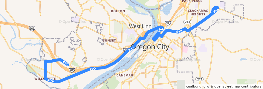 Mapa del recorrido Bus 154: Willamette => Clackamas Heights de la línea  en Clackamas County.