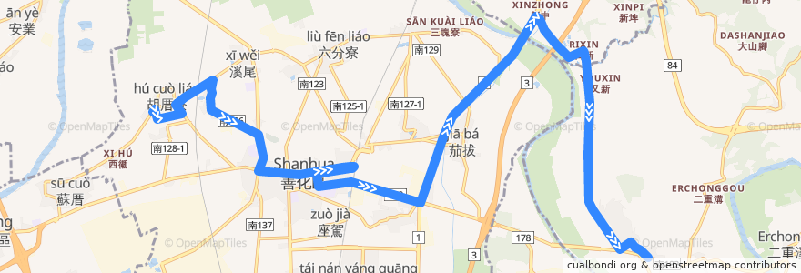 Mapa del recorrido 橘2(往程) de la línea  en Tainan.