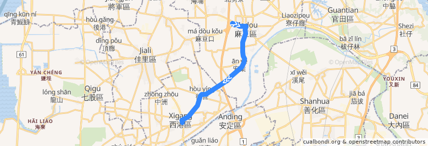 Mapa del recorrido 橘11(正線_往程) de la línea  en Tainan.