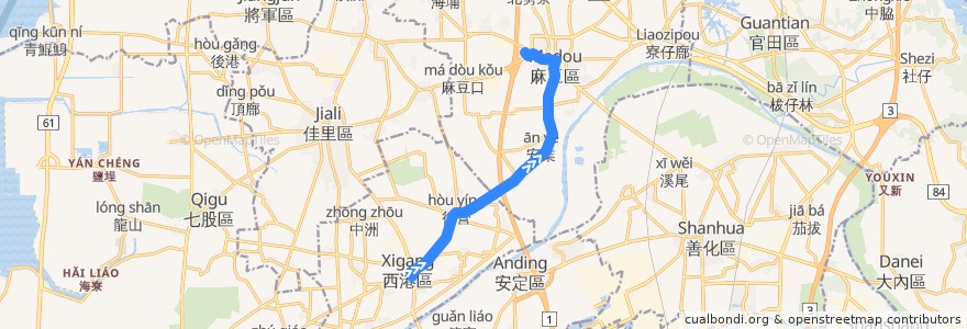 Mapa del recorrido 橘11(正線_返程) de la línea  en 台南市.