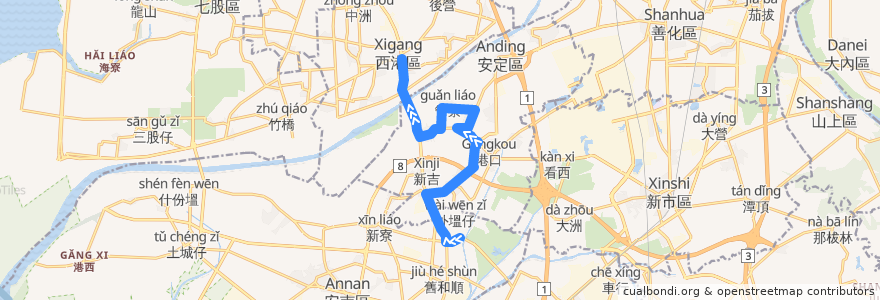 Mapa del recorrido 橘11(延駛安南醫院_返程) de la línea  en 安定區.