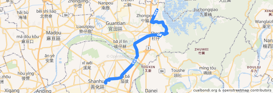 Mapa del recorrido 橘4(返程) de la línea  en Tainan.