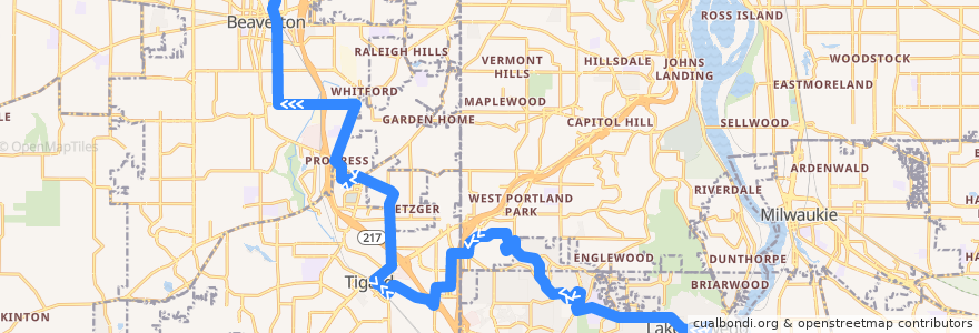 Mapa del recorrido Bus 78: Lake Oswego Transit Center => Beaverton Transit Center de la línea  en Орегон.