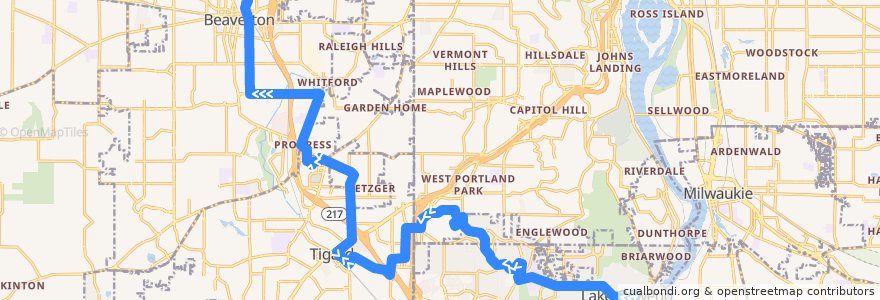 Mapa del recorrido Bus 78: Lake Oswego Transit Center => Beaverton Transit Center de la línea  en أوريغون.