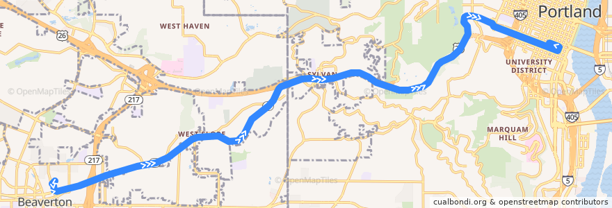 Mapa del recorrido Bus 58: Beaverton Transit Center => Portland de la línea  en Oregon.