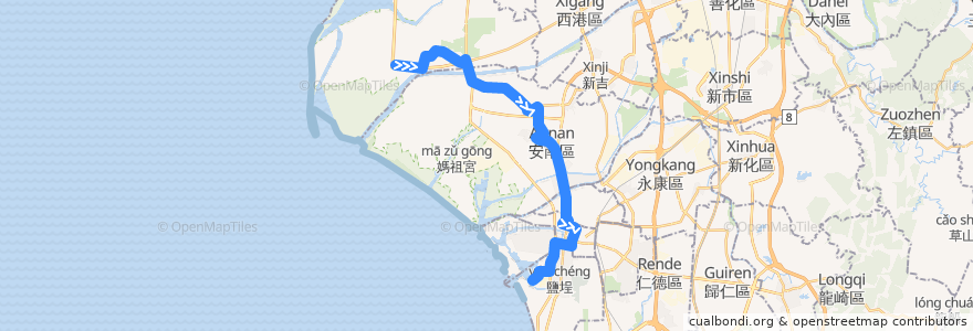 Mapa del recorrido 藍23(返程) de la línea  en Tainan.