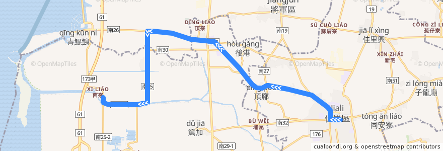 Mapa del recorrido 藍13(往程) de la línea  en Tainan.