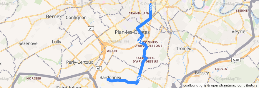 Mapa del recorrido Bus 46: Stade de Genève → Bardonnex de la línea  en ジュネーヴ.