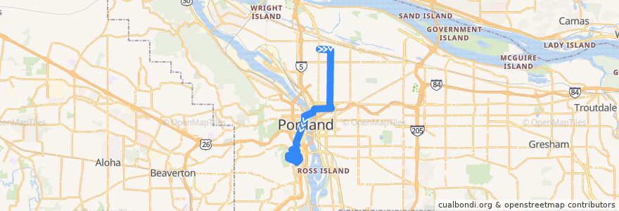 Mapa del recorrido Bus 8: Dekum & Durham => Marquam Hill de la línea  en Portland.