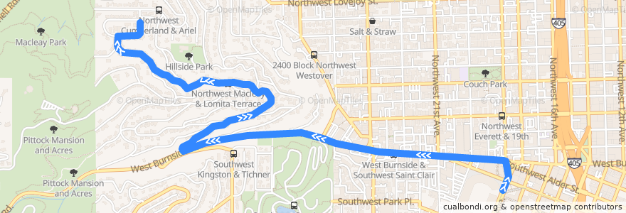 Mapa del recorrido Bus 18: Hillside => Providence Park de la línea  en Portland.