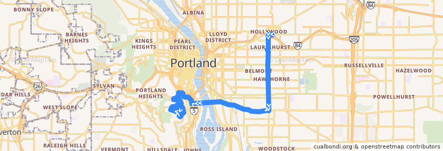 Mapa del recorrido Bus 66: Hollywood Transit Center => Marquam Hill de la línea  en Portland.