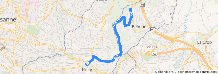 Mapa del recorrido 49: Pully-Clergère => Grands Champs de la línea  en District de Lavaux-Oron.