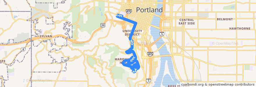 Mapa del recorrido Bus 68: Portland => Marquam Hill de la línea  en Portland.