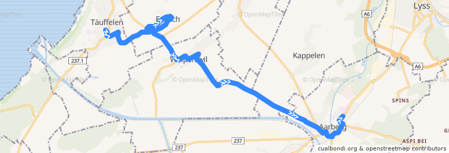 Mapa del recorrido Bus 30.366: Täuffelen => Aarberg de la línea  en Verwaltungskreis Seeland.