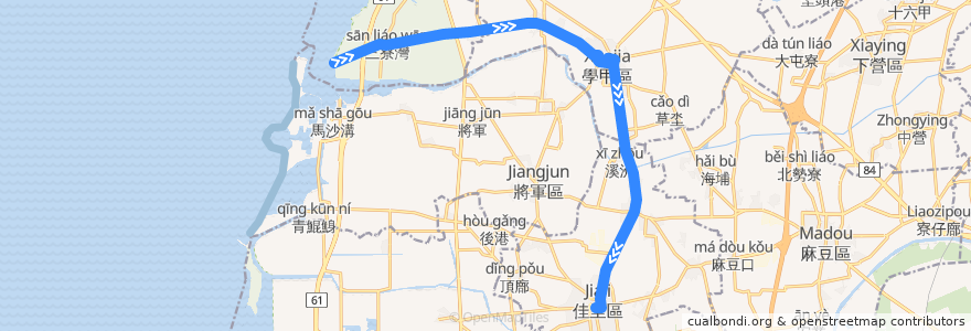 Mapa del recorrido 藍3(往佳里_返程) de la línea  en Tainan.